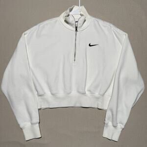 NIKE Women’s White Phoenix Fleece 1/4 Zip Cropped Sweatshirt Size Medium